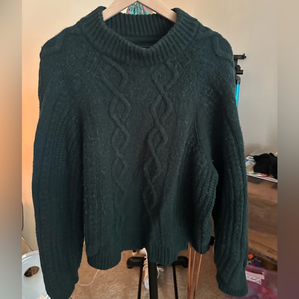 Roots Dark Green Wool Cable Knit Sweater